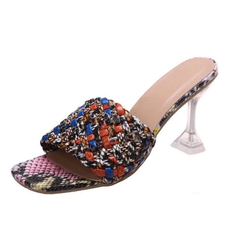 Snake Square Toe High-Heel Sandal
