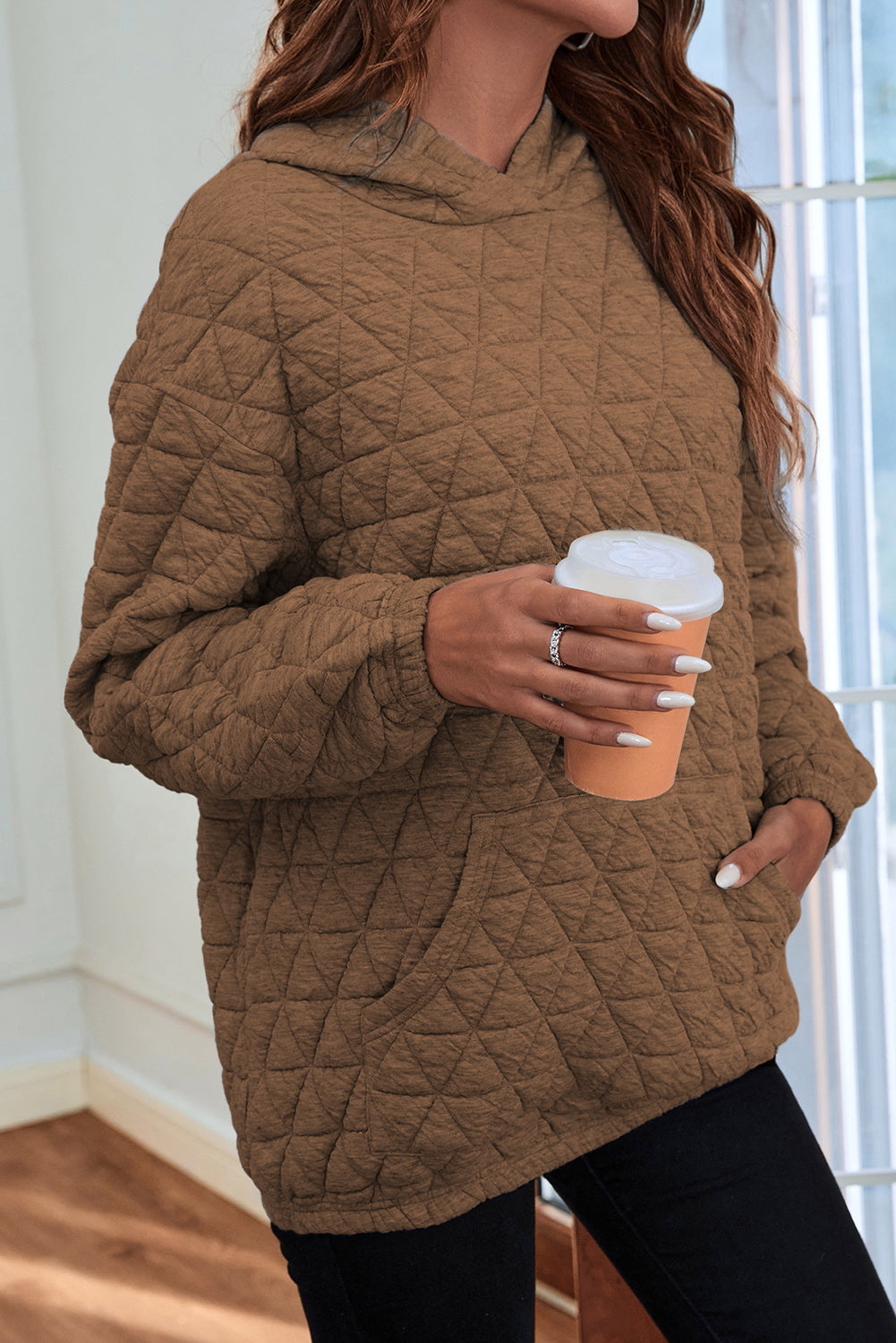 Black Thermal Quilted Kangaroo Pocket Hoodie