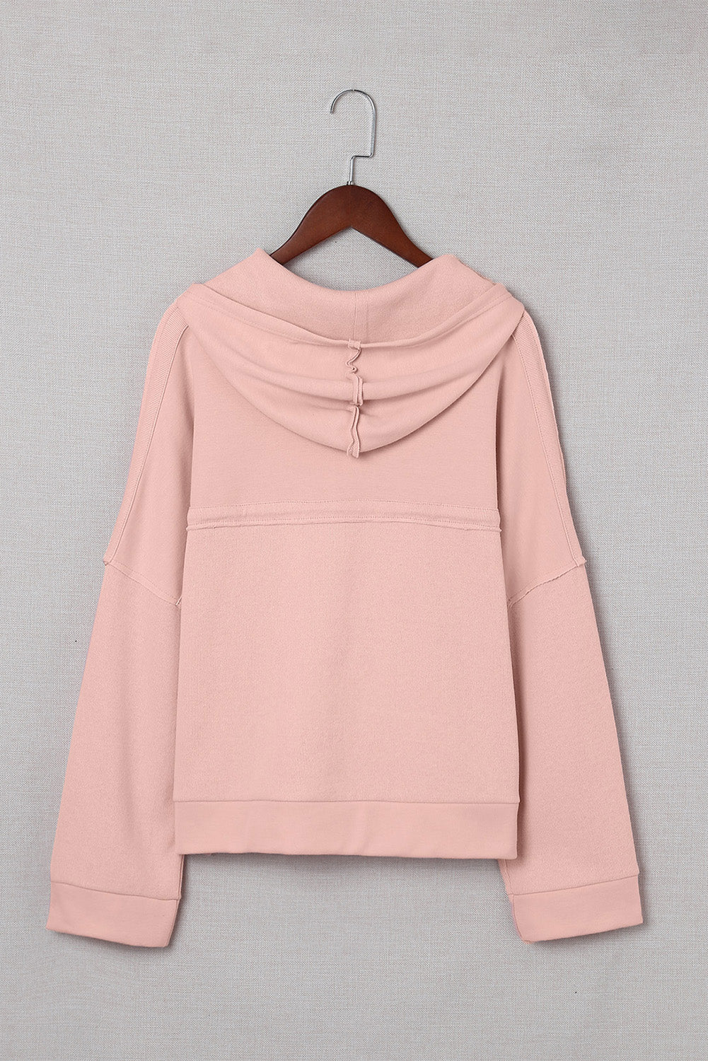 Light Blue Solid Patchwork Button Seam Trim Hoodie