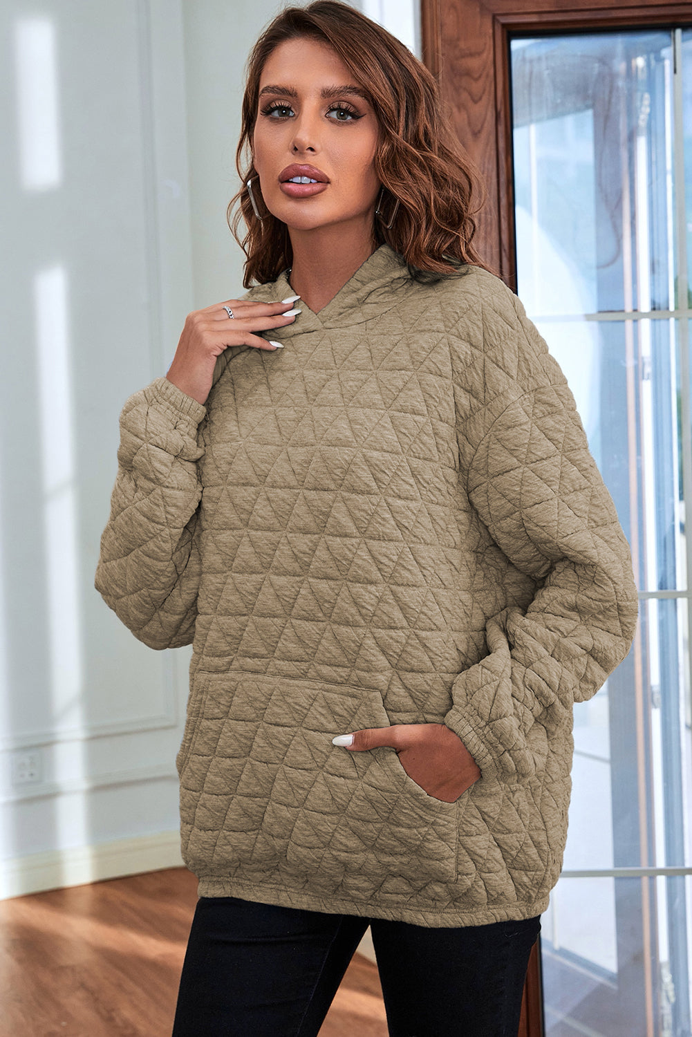 Black Thermal Quilted Kangaroo Pocket Hoodie