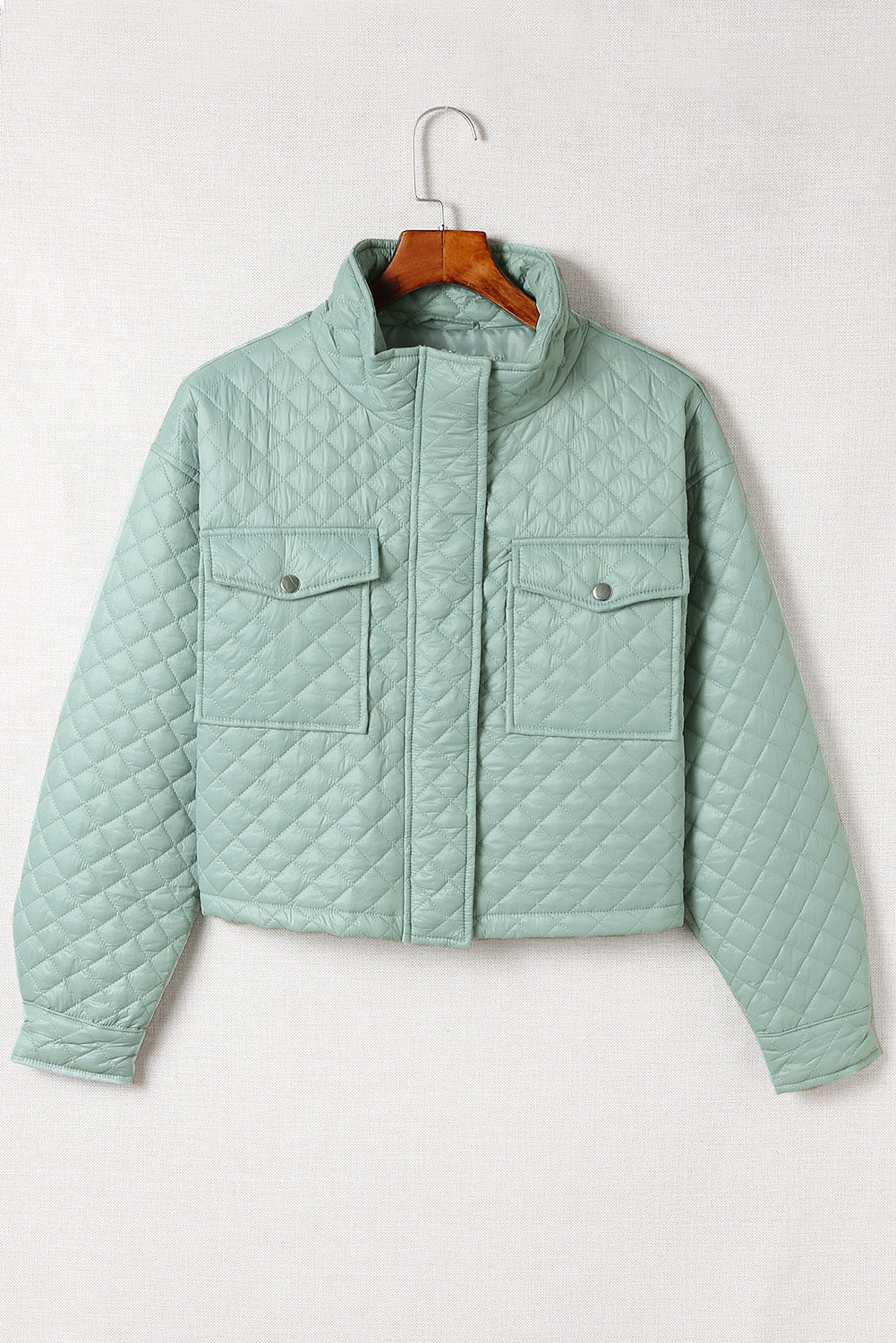 Gray Quilted Pocketed Zip Up Cropped Jacket