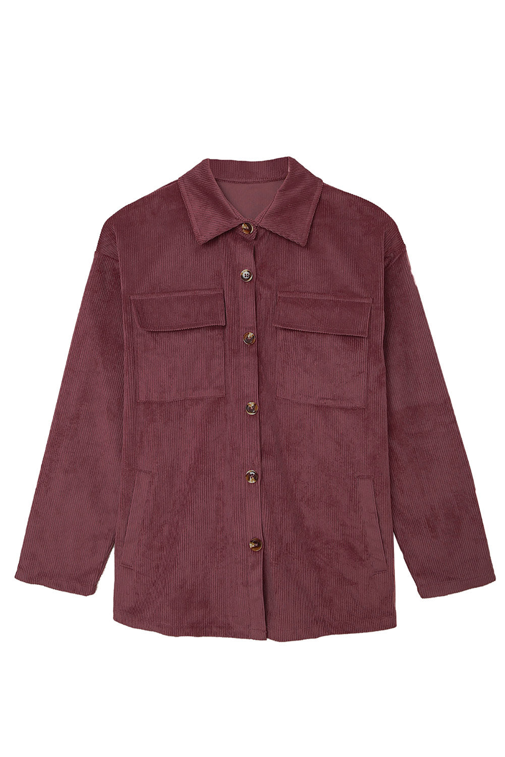 Plum Button Up Patch Pocket Corduroy Shacket