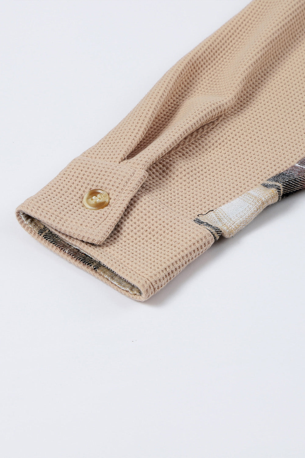 Apricot Plaid and Thermal Waffle Patchwork Shacket