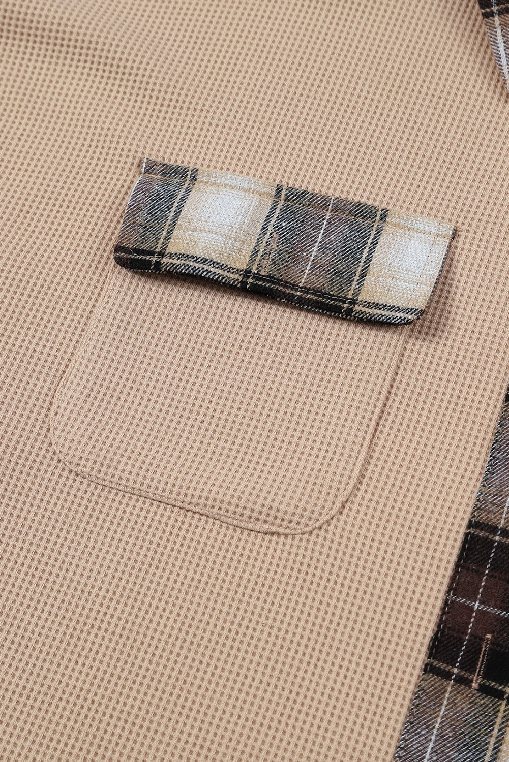 Apricot Plaid and Thermal Waffle Patchwork Shacket