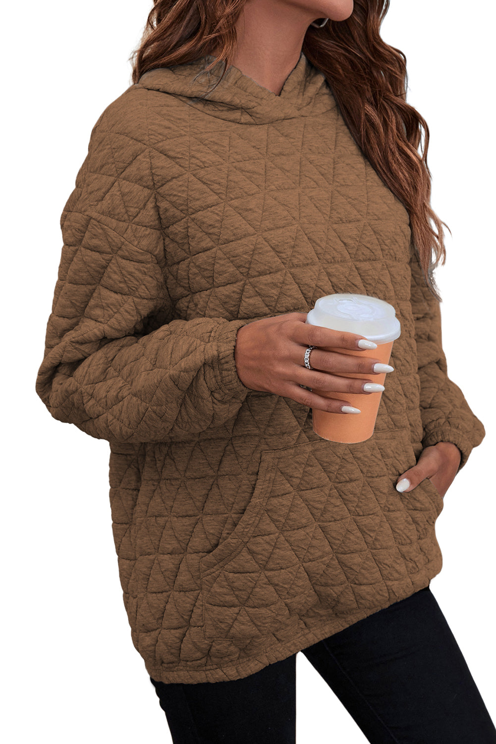 Black Thermal Quilted Kangaroo Pocket Hoodie