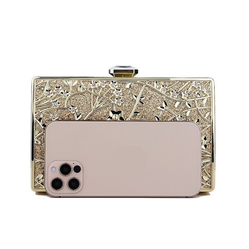 Embossed Metal Chain Clutch