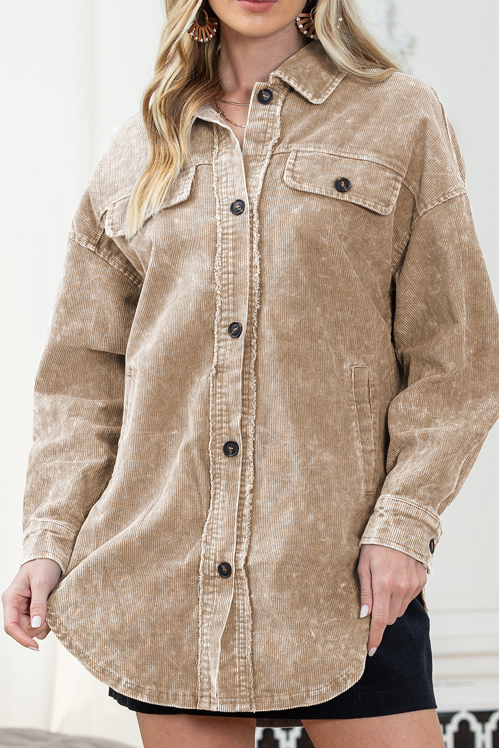 Gray Vintage Distressed Mineral Wash Oversized Shacket