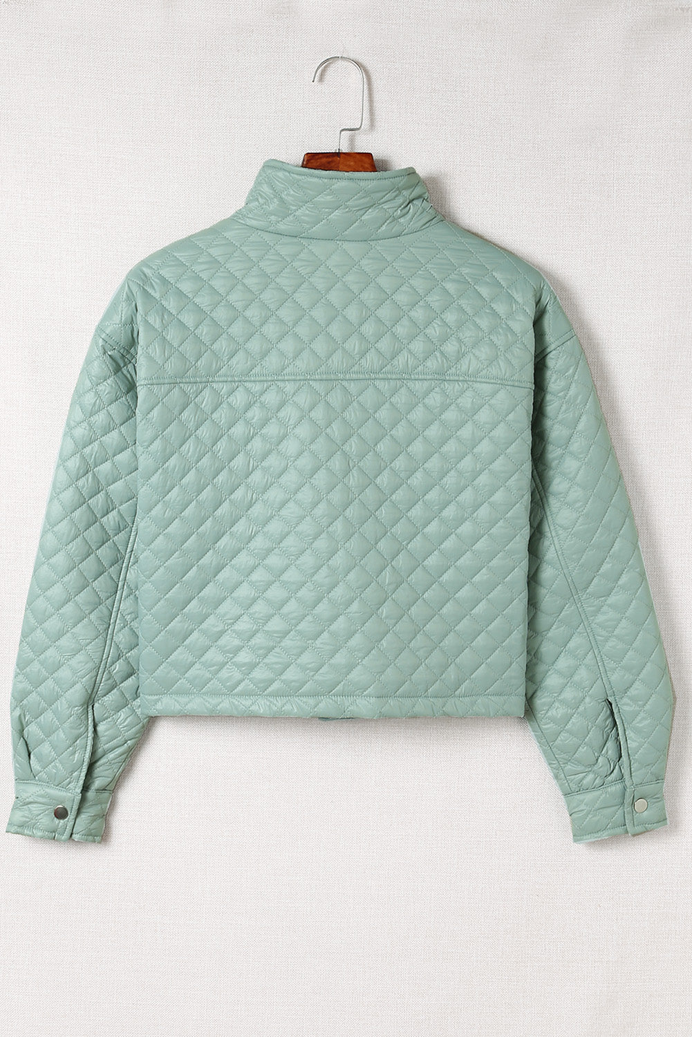 Gray Quilted Pocketed Zip Up Cropped Jacket