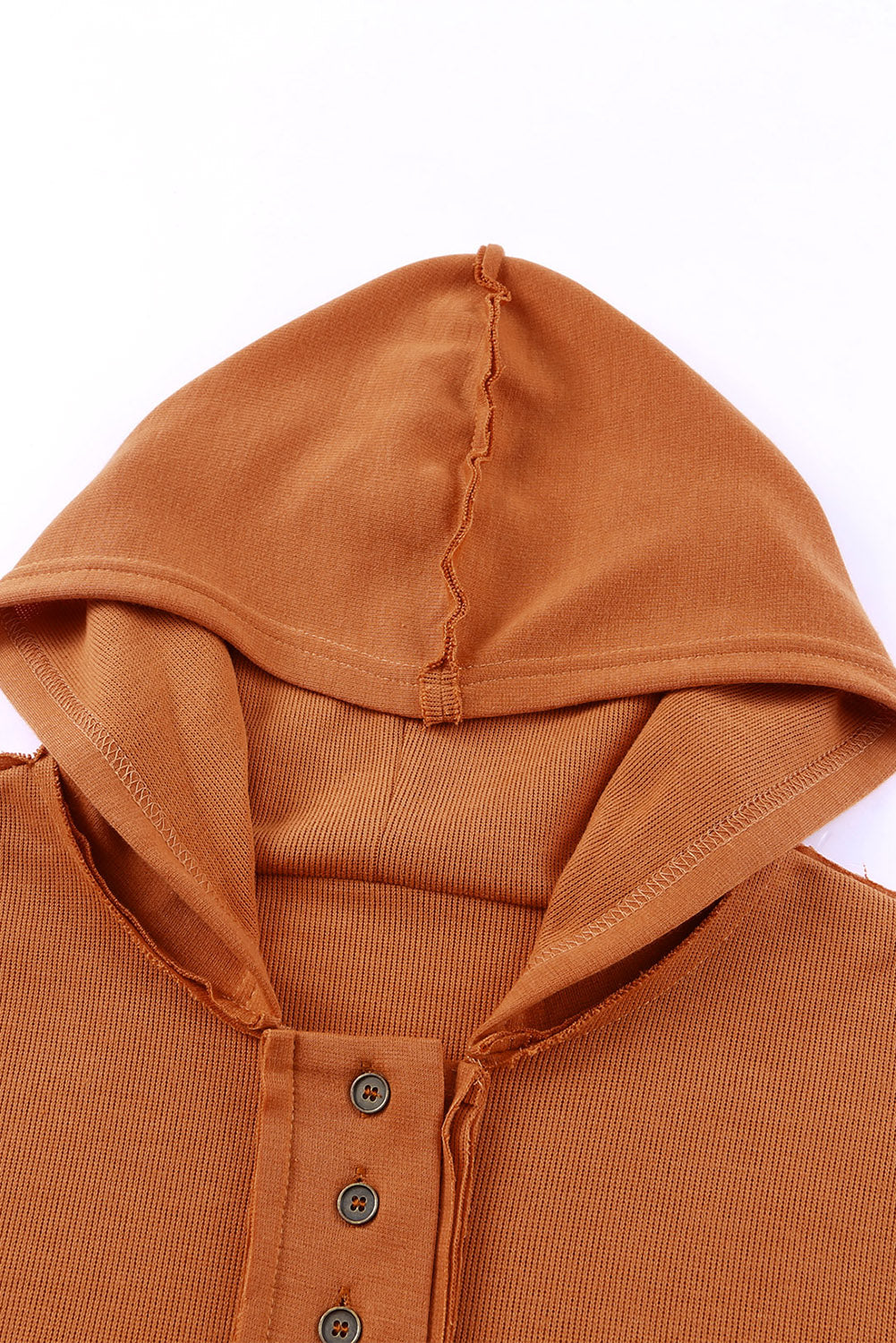 Light Blue Solid Patchwork Button Seam Trim Hoodie