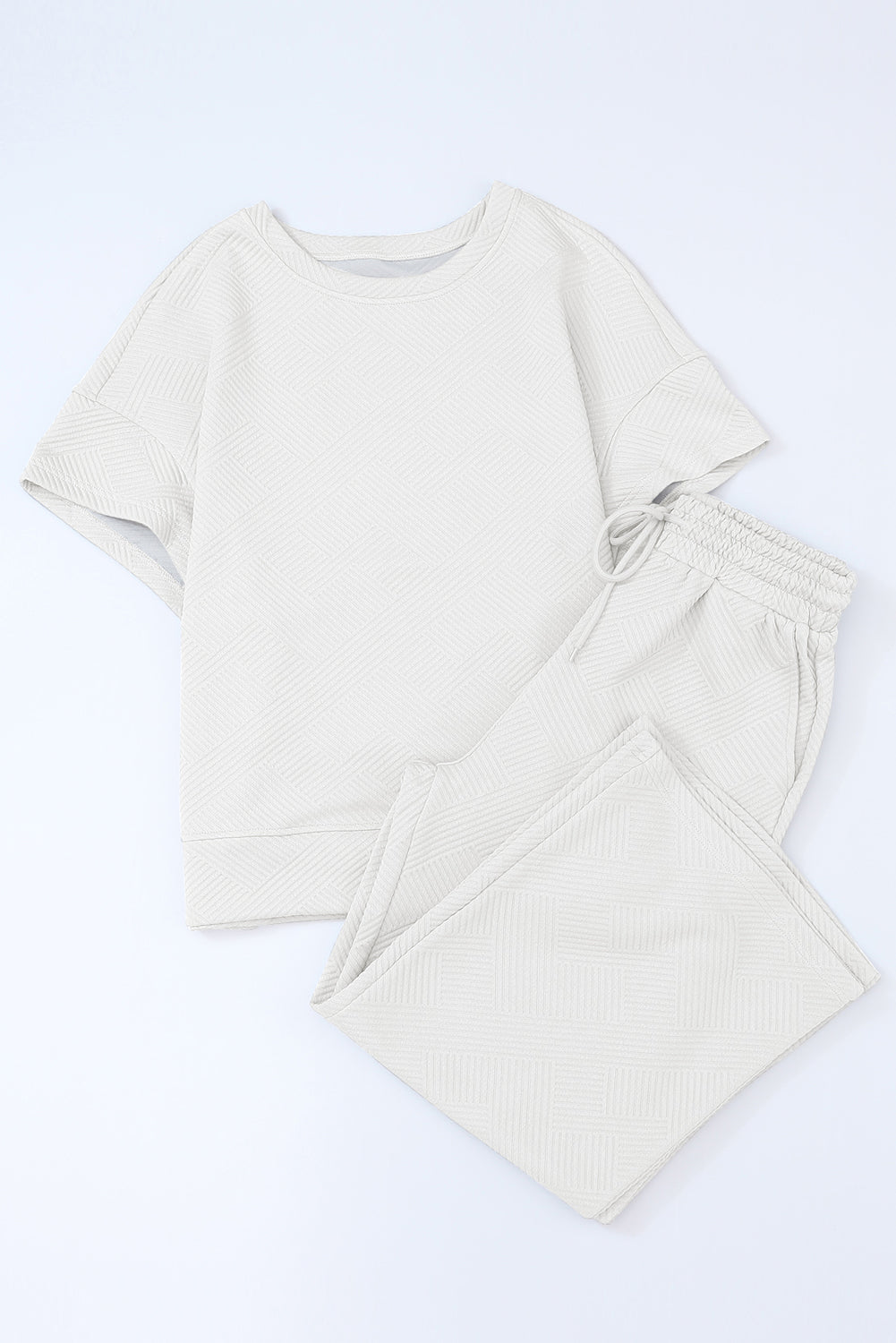 Gray Textured Loose Fit T Shirt & Drawstring Pants Set