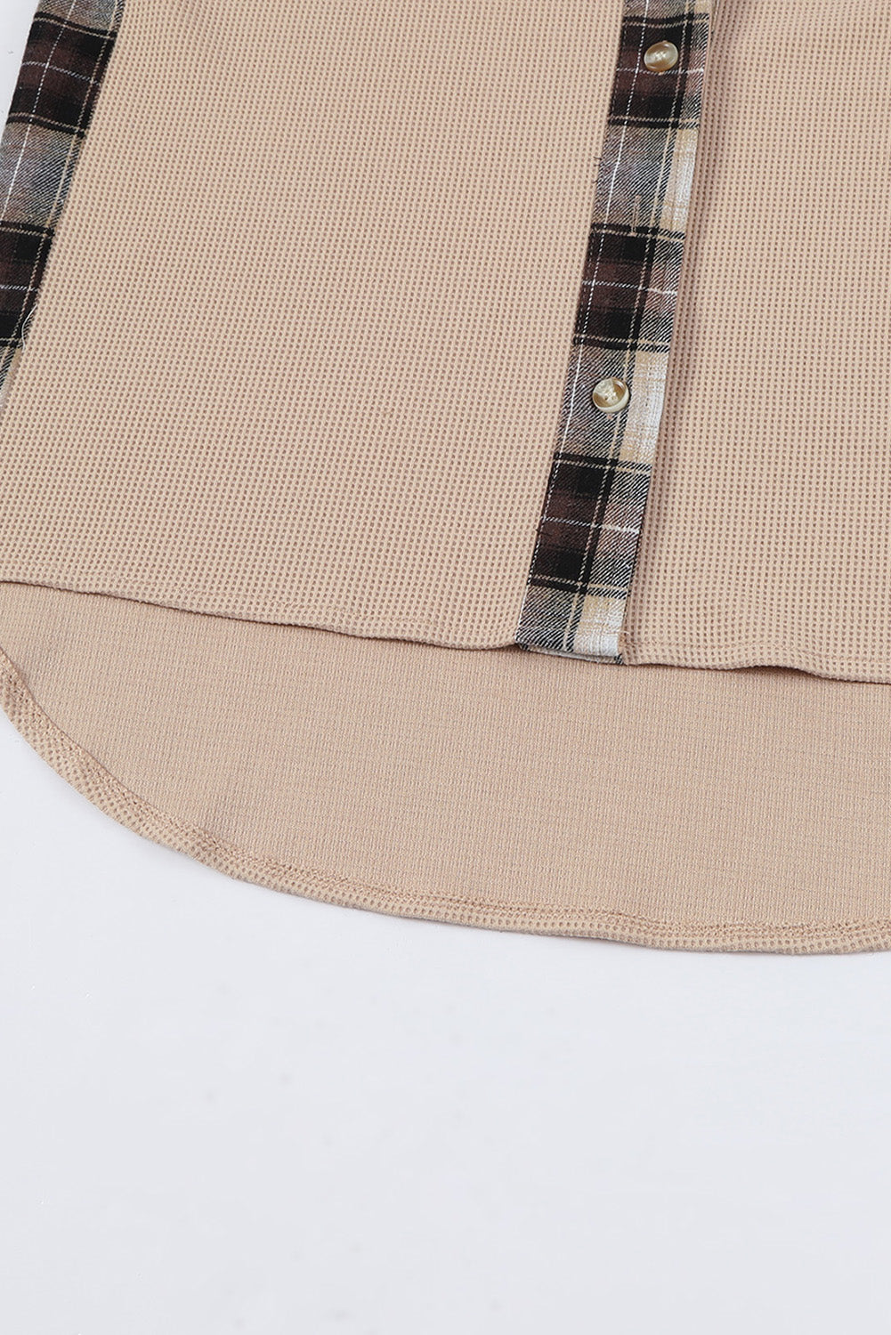 Apricot Plaid and Thermal Waffle Patchwork Shacket