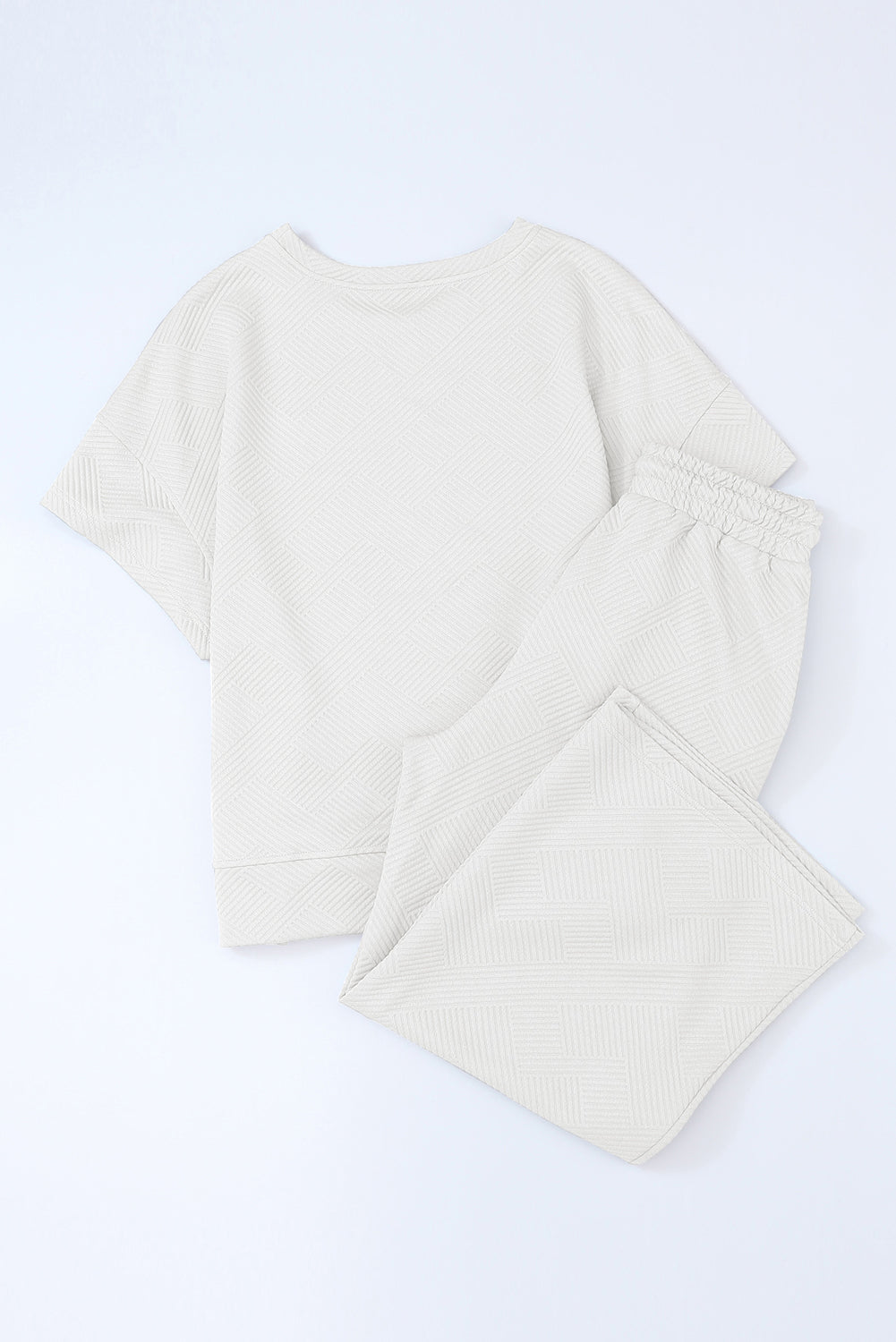 Gray Textured Loose Fit T Shirt & Drawstring Pants Set