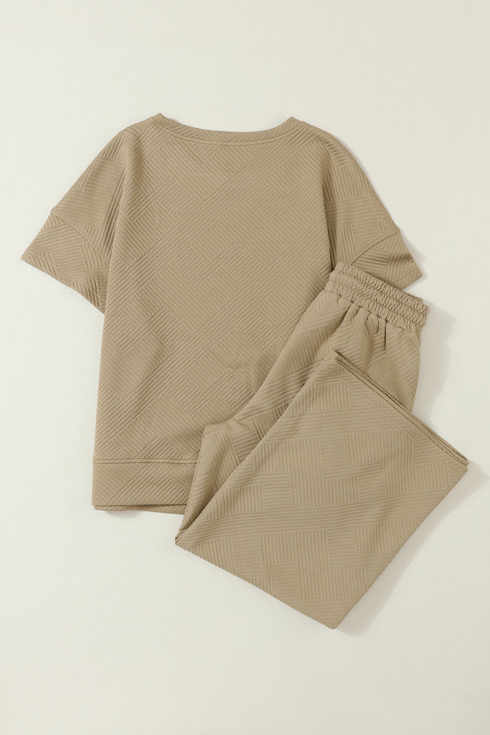Gray Textured Loose Fit T Shirt & Drawstring Pants Set