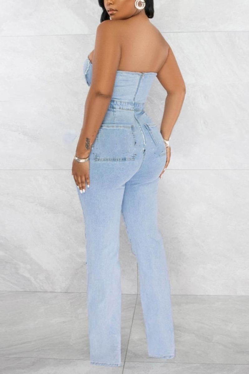 Vee Cut Denim Jumpsuit