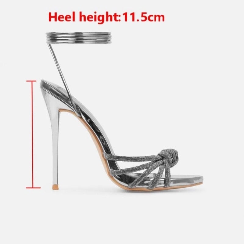 Up the Leg Silver Rhinestone Heel