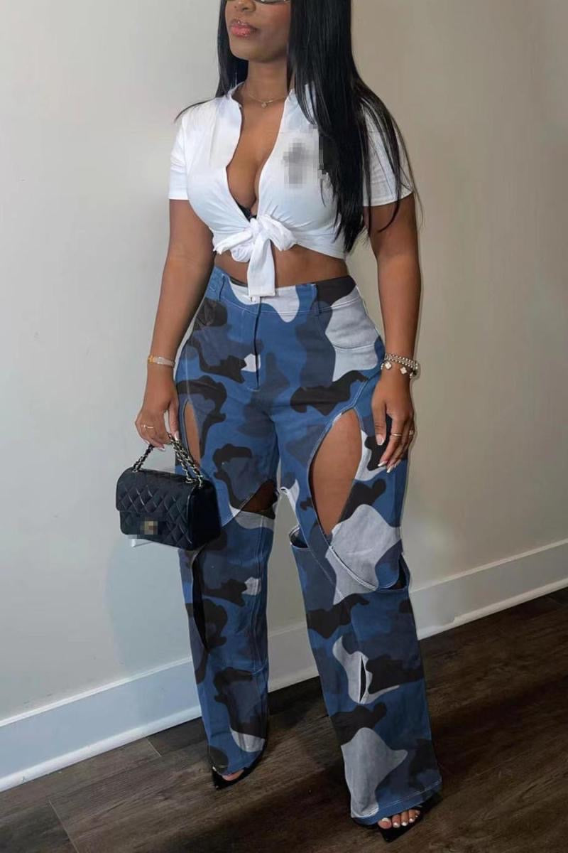 Camo printing high Waist Hollow