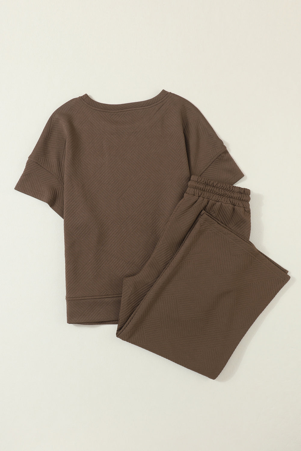Gray Textured Loose Fit T Shirt & Drawstring Pants Set