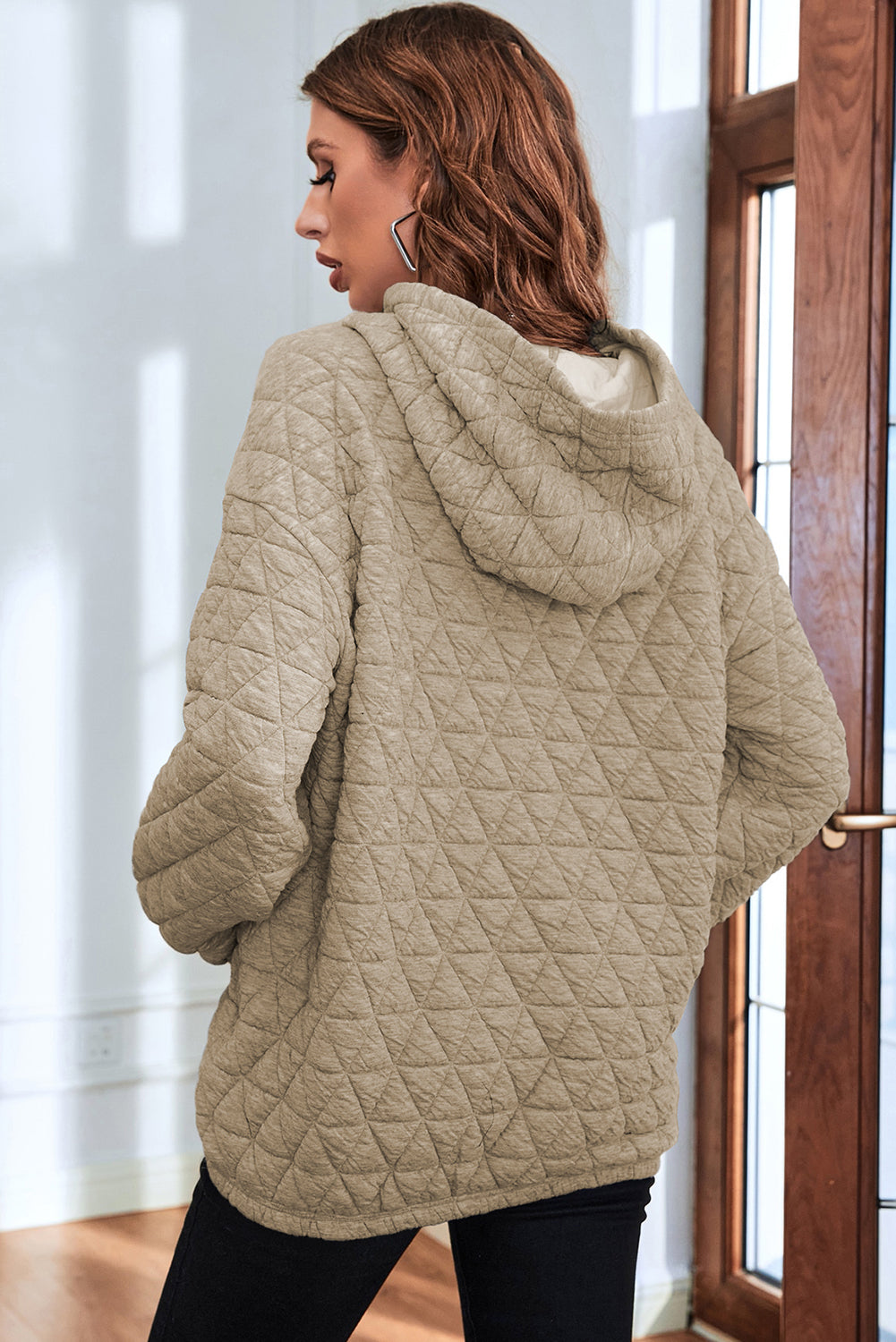 Black Thermal Quilted Kangaroo Pocket Hoodie
