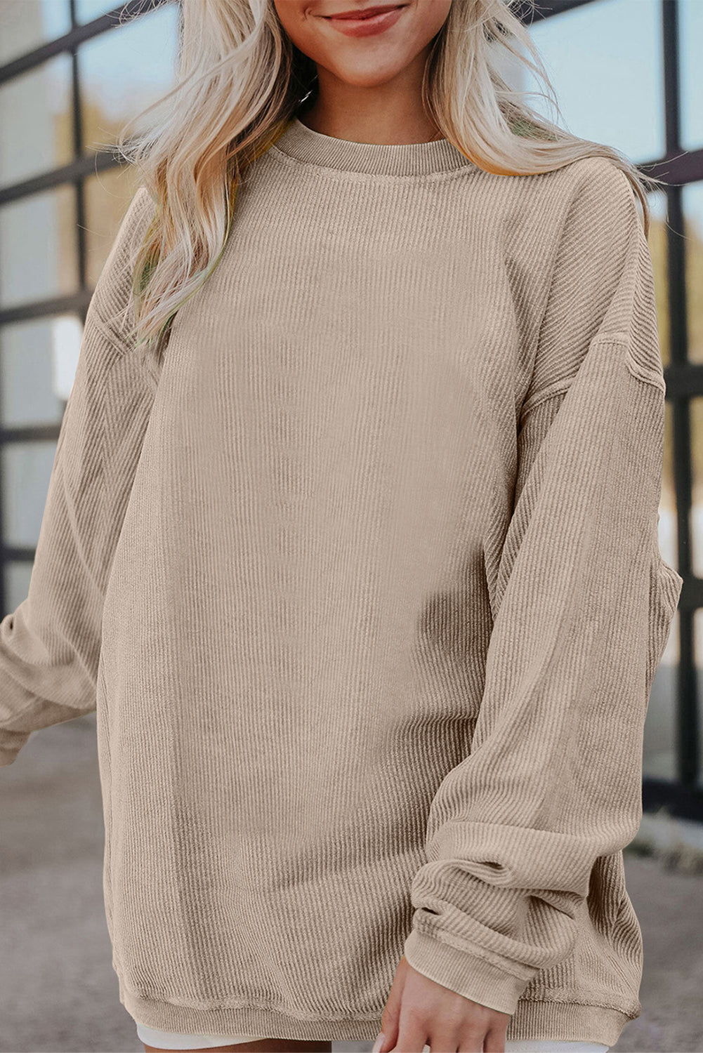 Light Grey Drop Shoulder Ribbed Oversized Sweatshirt