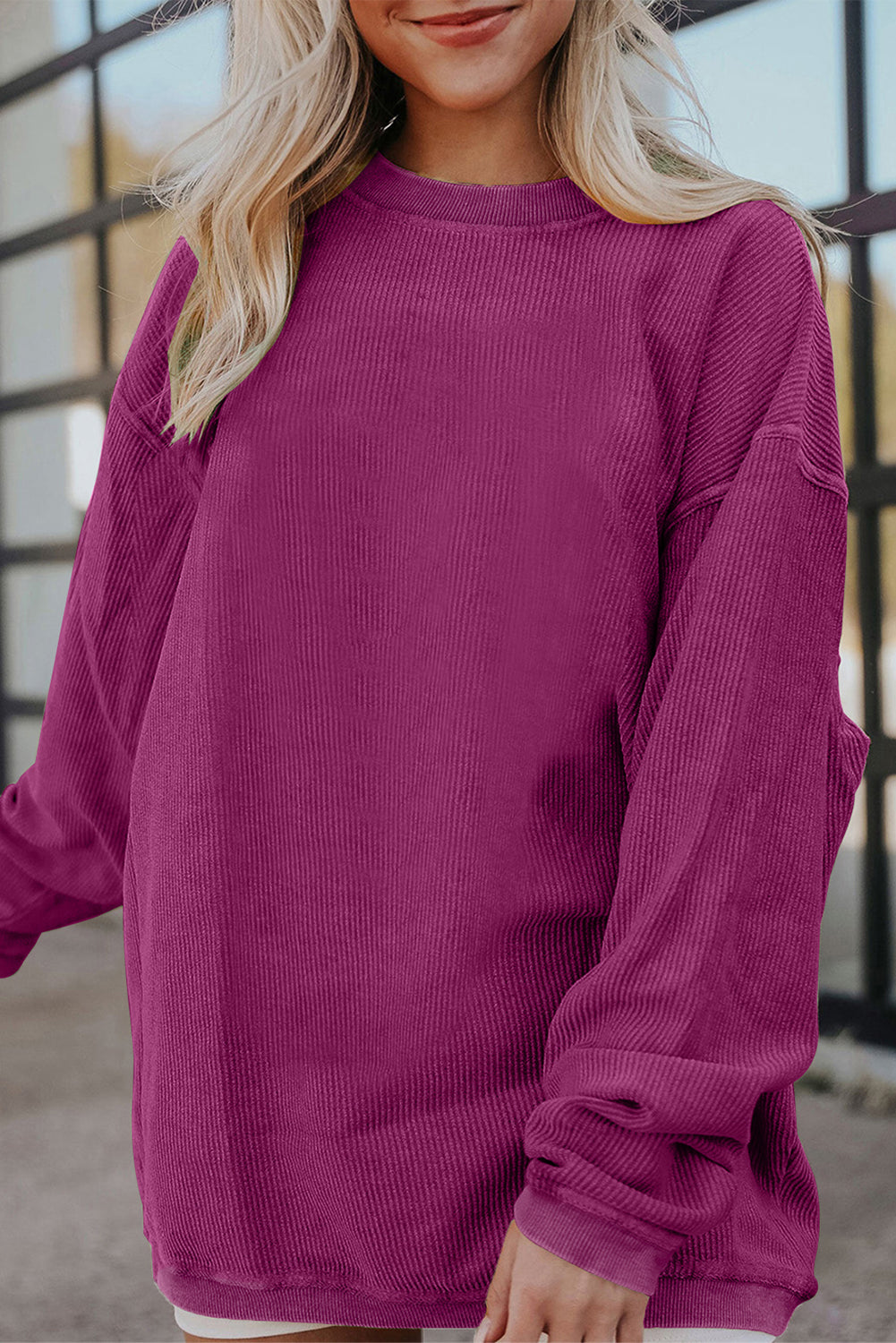 Light Grey Drop Shoulder Ribbed Oversized Sweatshirt