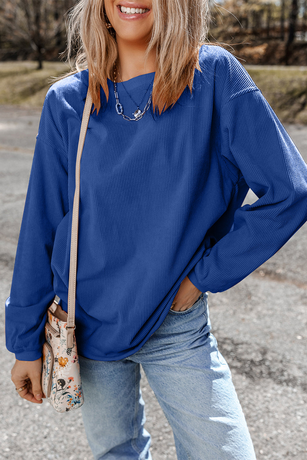 Light Grey Drop Shoulder Ribbed Oversized Sweatshirt