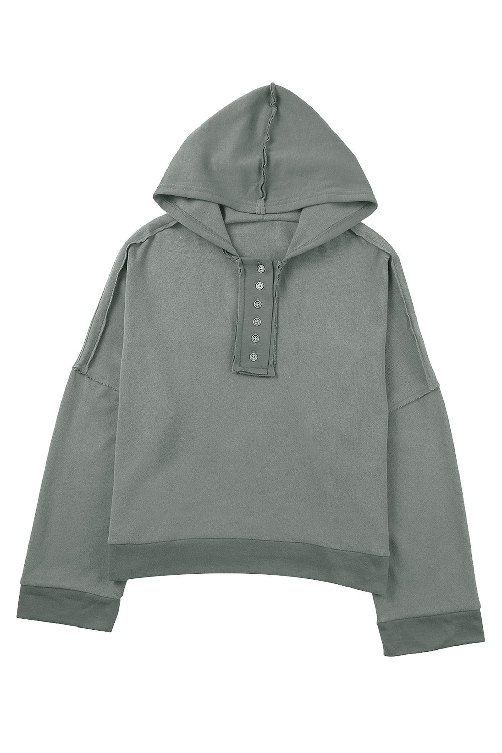 Light Blue Solid Patchwork Button Seam Trim Hoodie