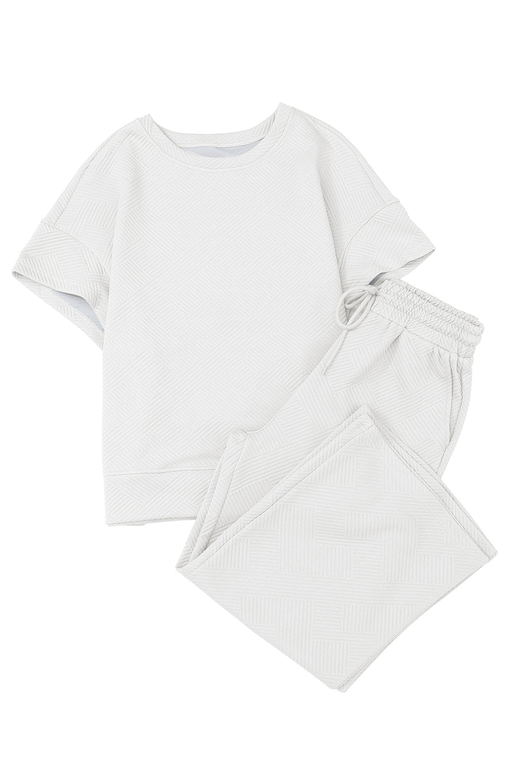 Gray Textured Loose Fit T Shirt & Drawstring Pants Set