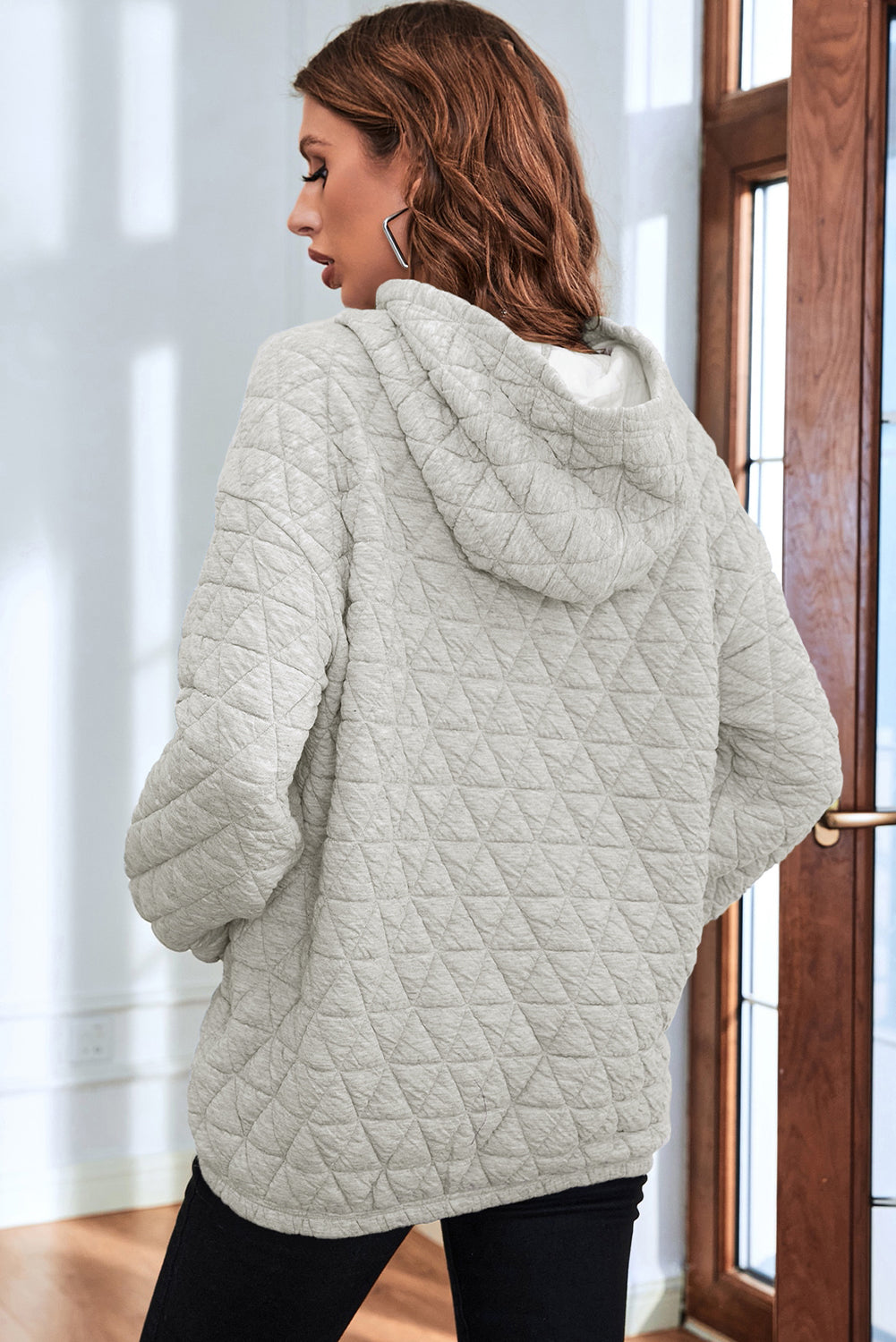 Black Thermal Quilted Kangaroo Pocket Hoodie