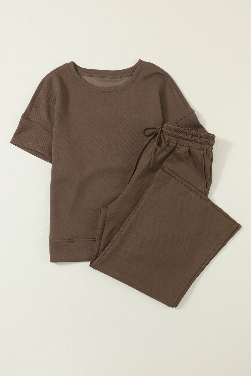 Gray Textured Loose Fit T Shirt & Drawstring Pants Set