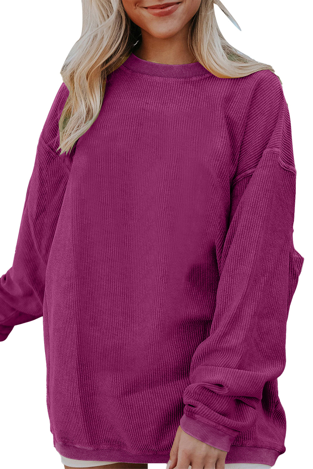 Light Grey Drop Shoulder Ribbed Oversized Sweatshirt
