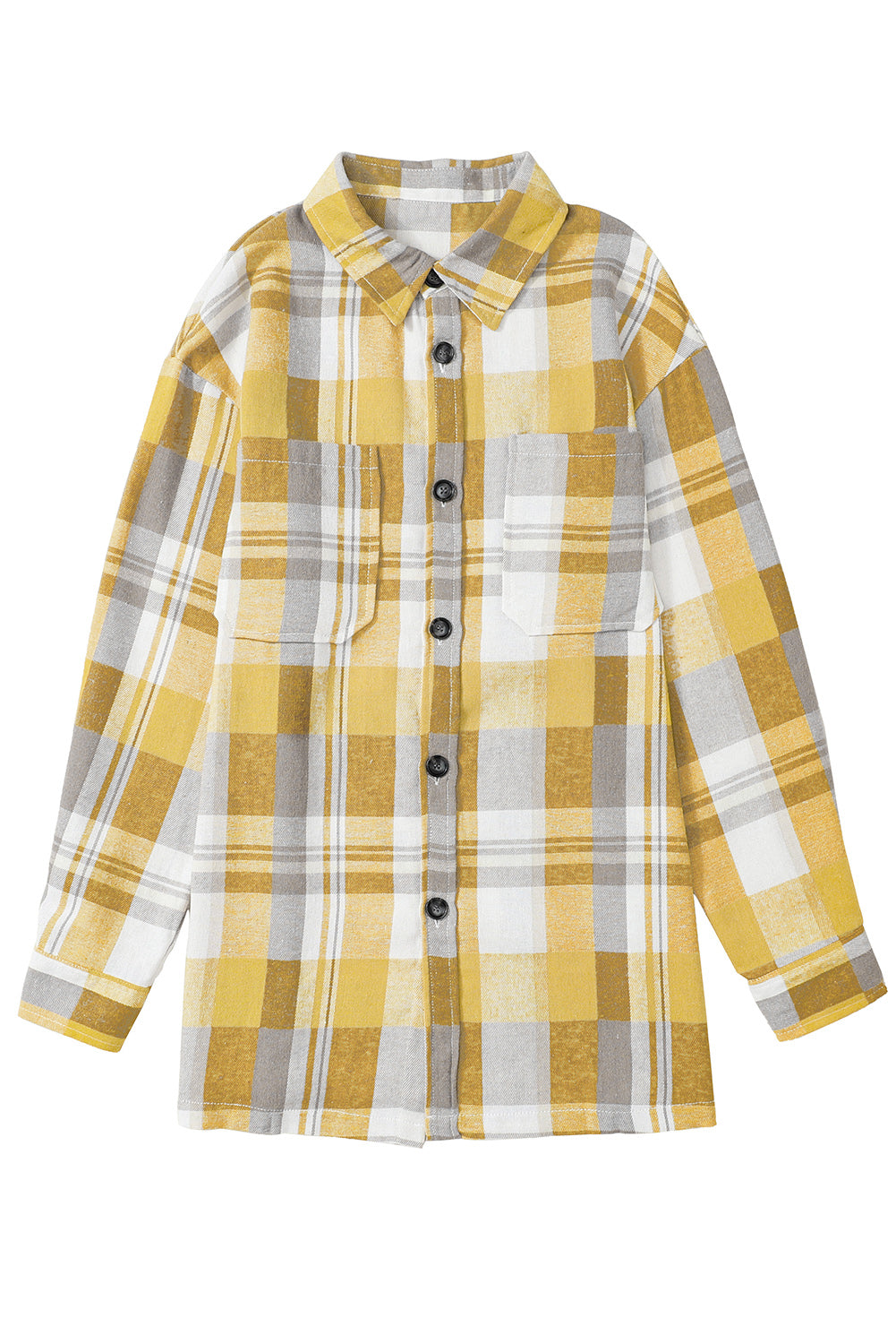 Green Long Sleeve Collared Button Up Flannel Shacket
