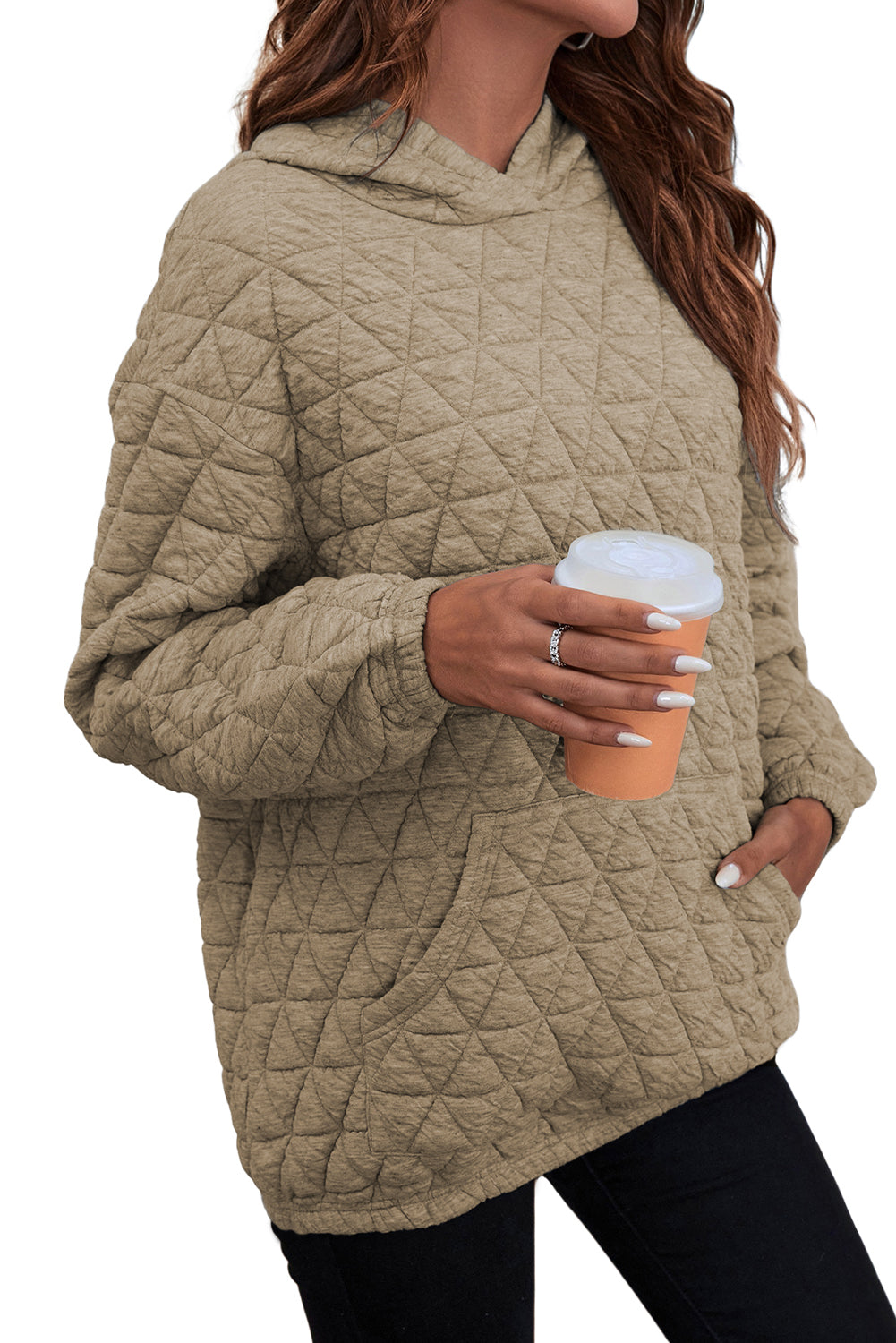 Black Thermal Quilted Kangaroo Pocket Hoodie