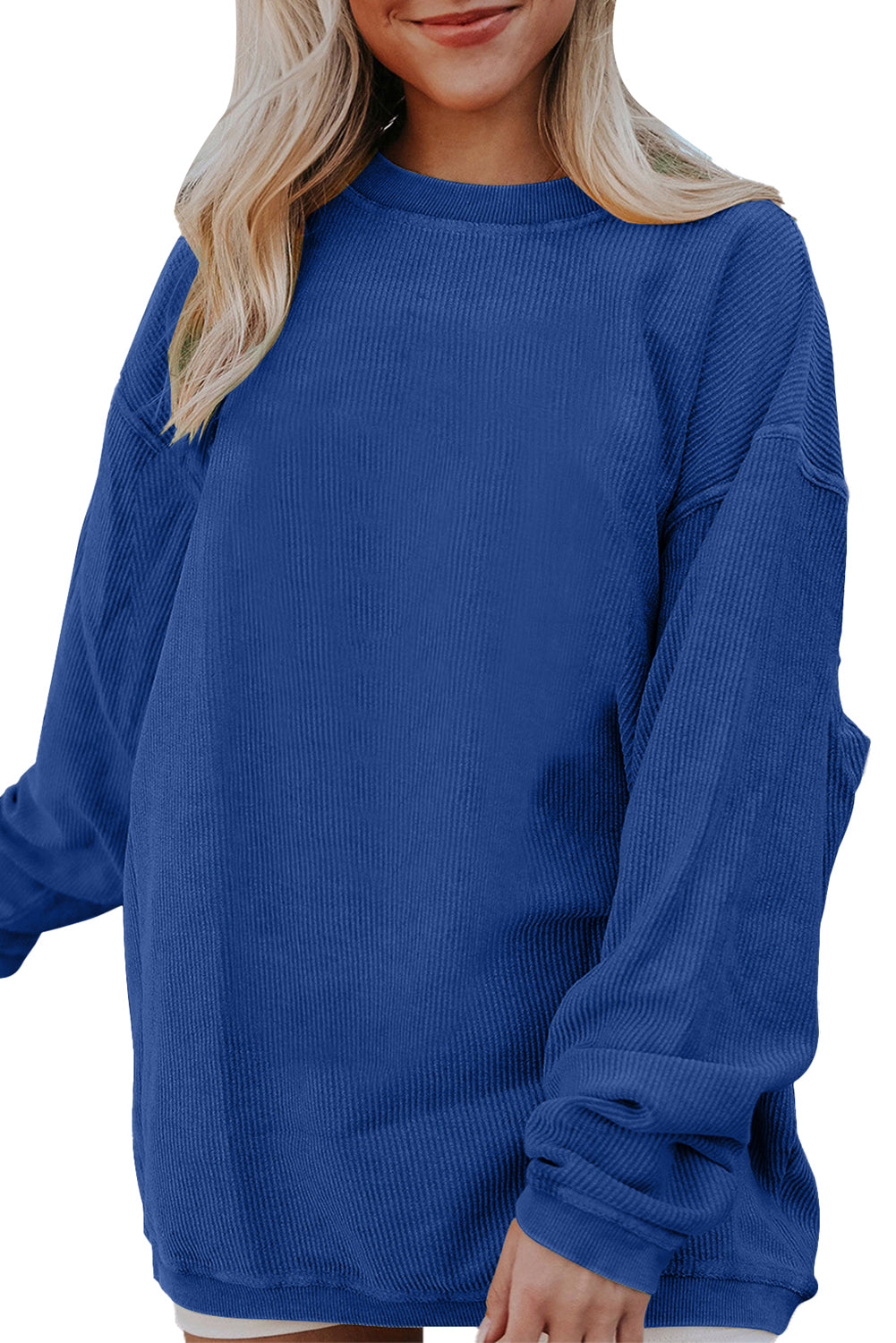 Light Grey Drop Shoulder Ribbed Oversized Sweatshirt