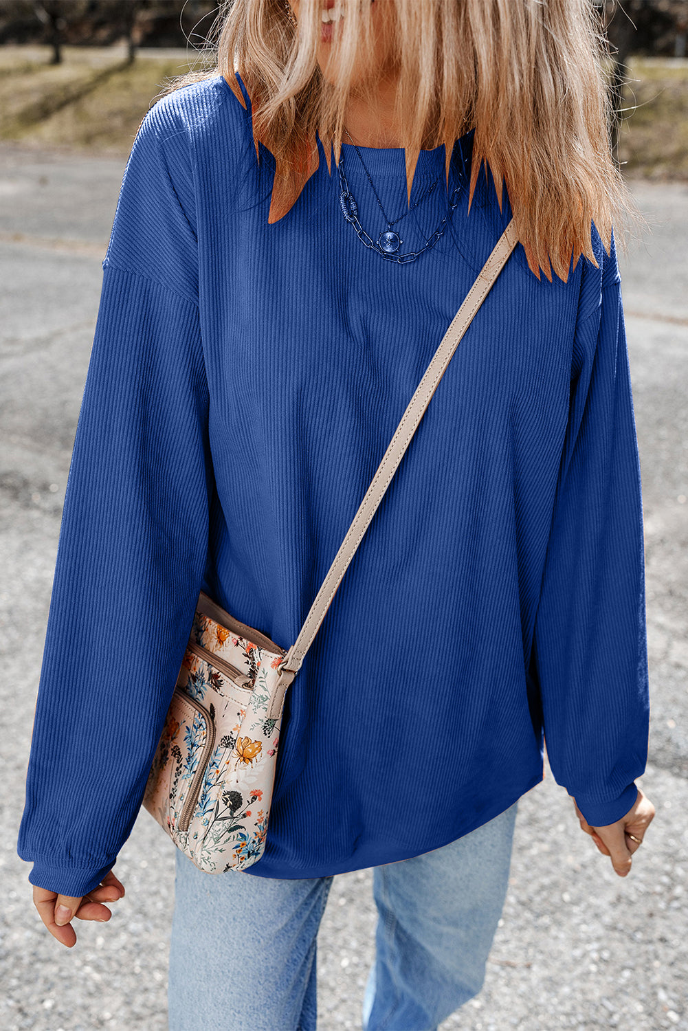 Light Grey Drop Shoulder Ribbed Oversized Sweatshirt