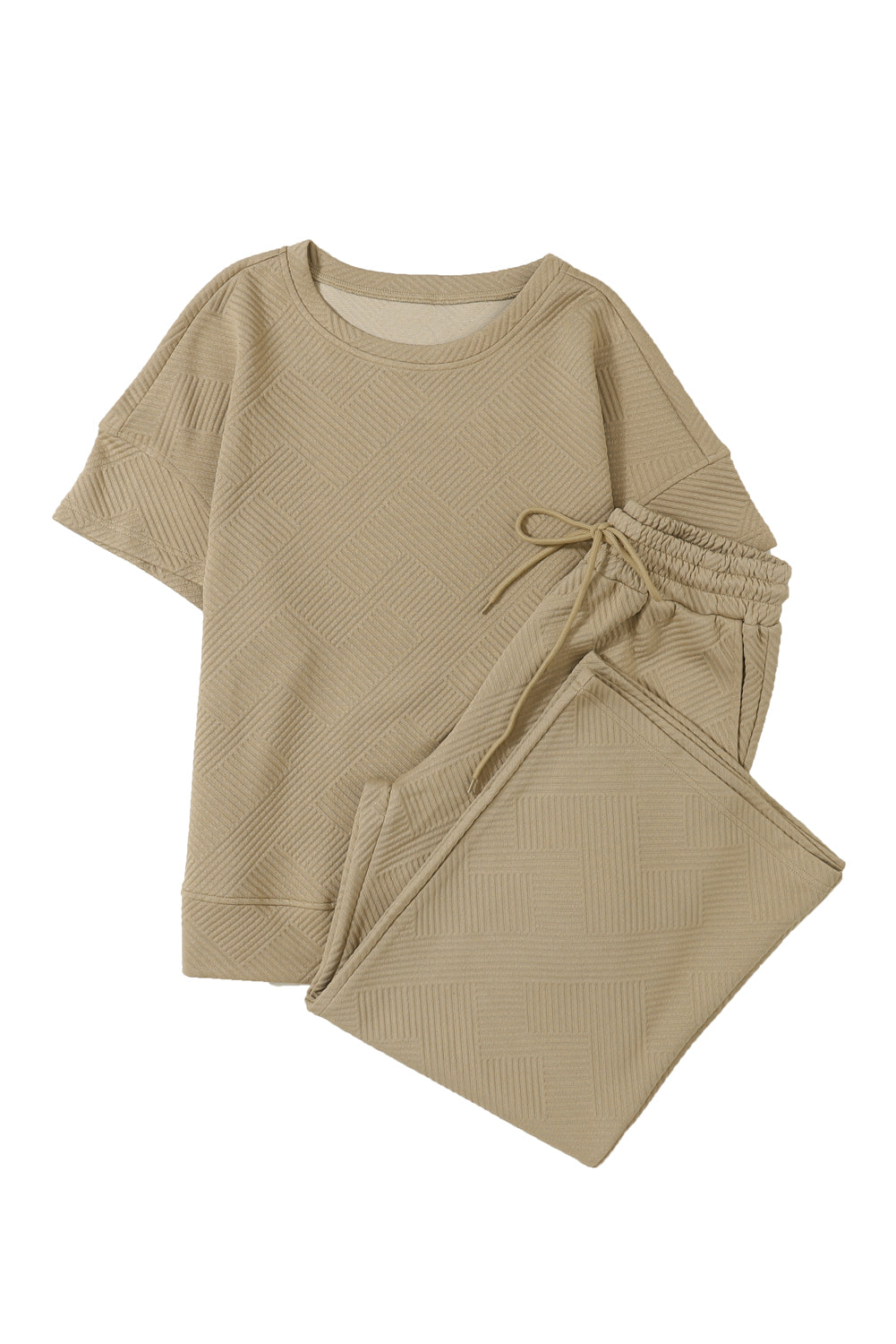 Gray Textured Loose Fit T Shirt & Drawstring Pants Set