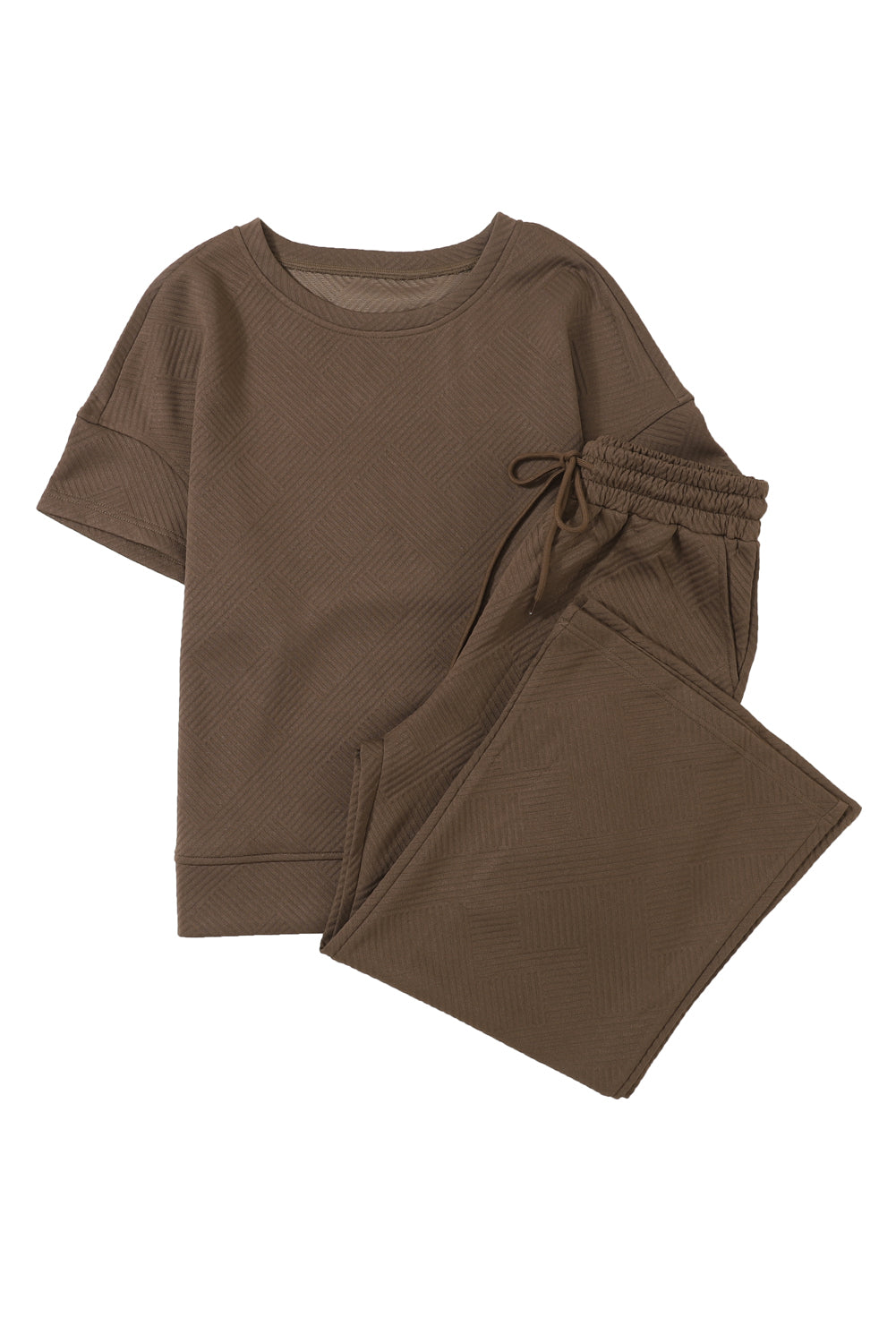 Gray Textured Loose Fit T Shirt & Drawstring Pants Set