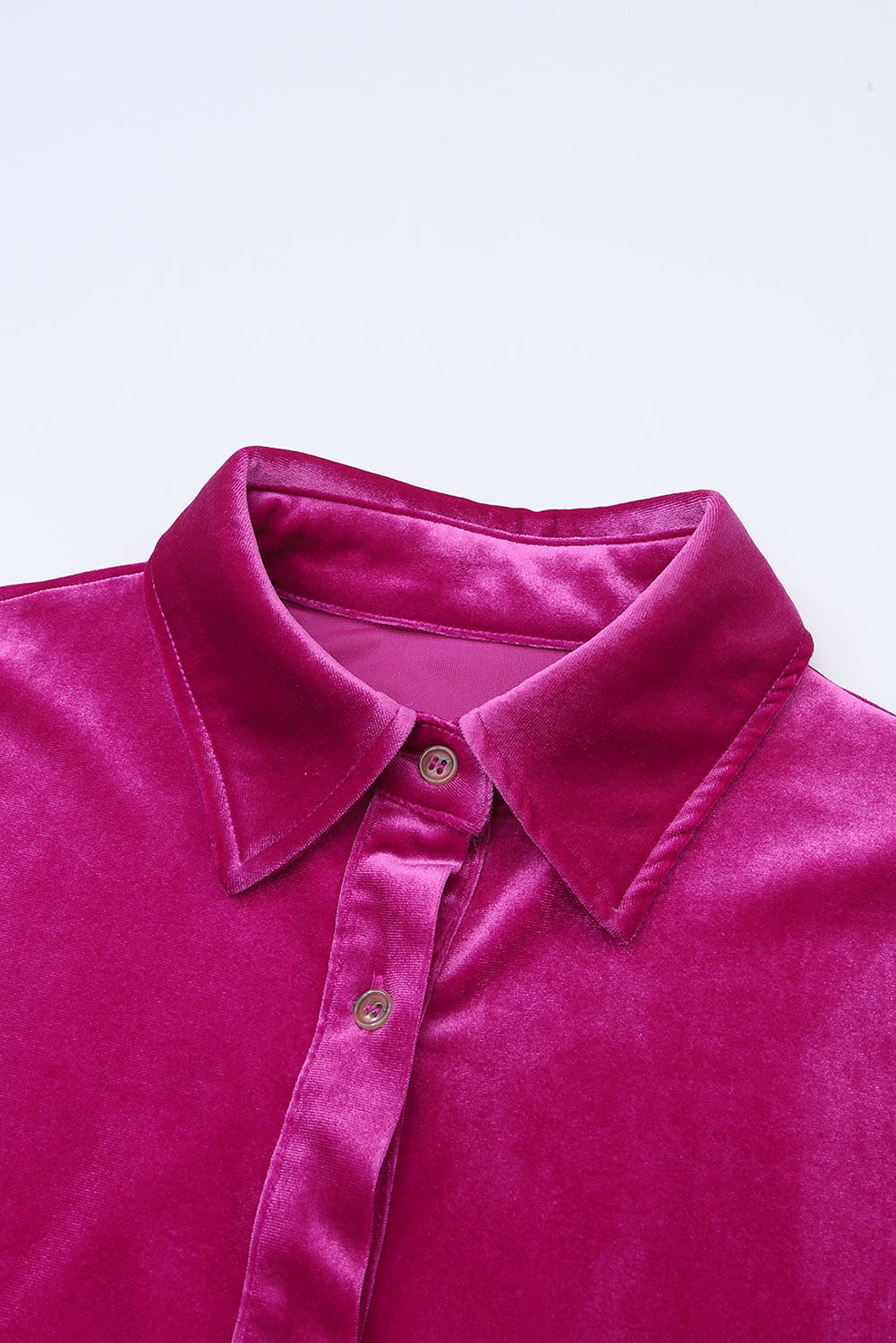 Rose Long Sleeve Ruffle Velvet Button Up Shirt Dress