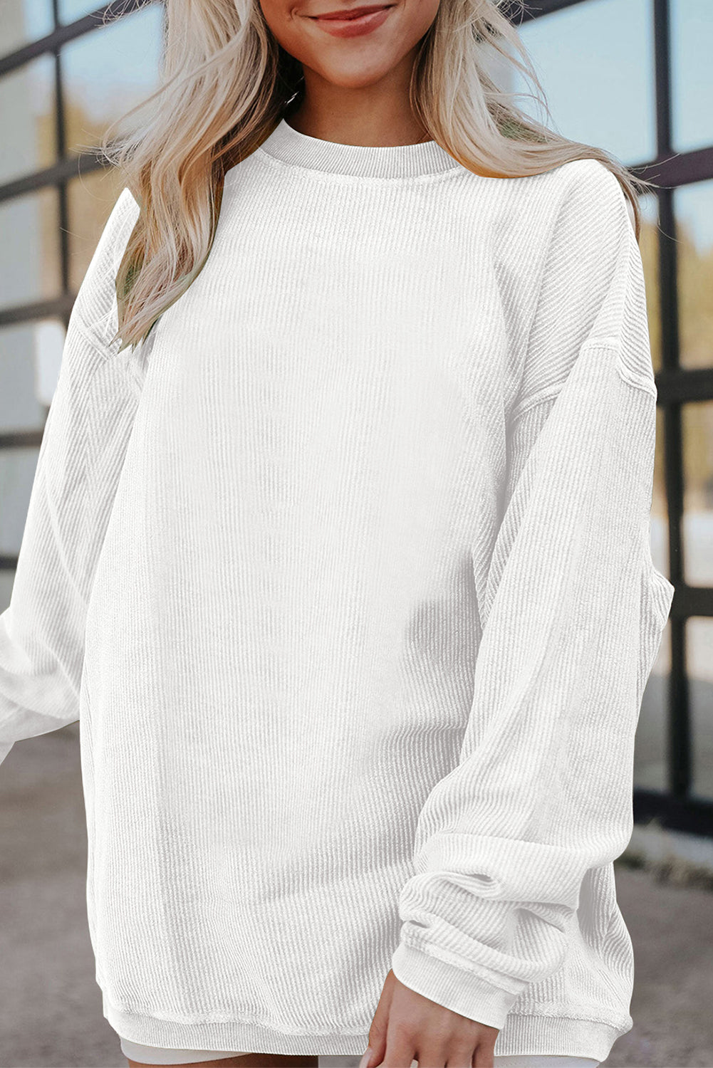 Light Grey Drop Shoulder Ribbed Oversized Sweatshirt