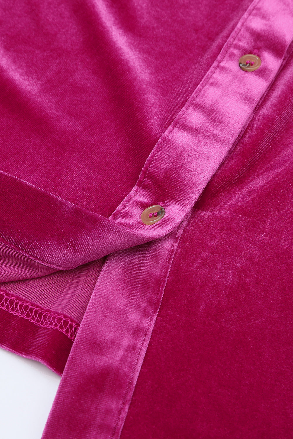 Rose Long Sleeve Ruffle Velvet Button Up Shirt Dress