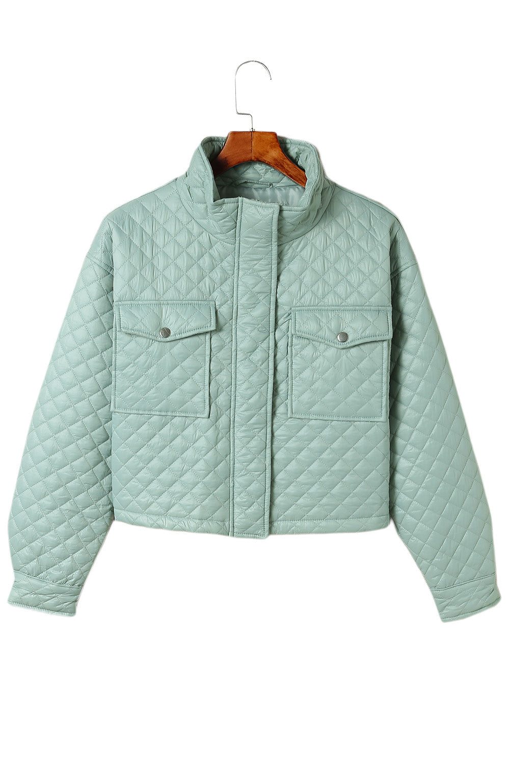 Gray Quilted Pocketed Zip Up Cropped Jacket