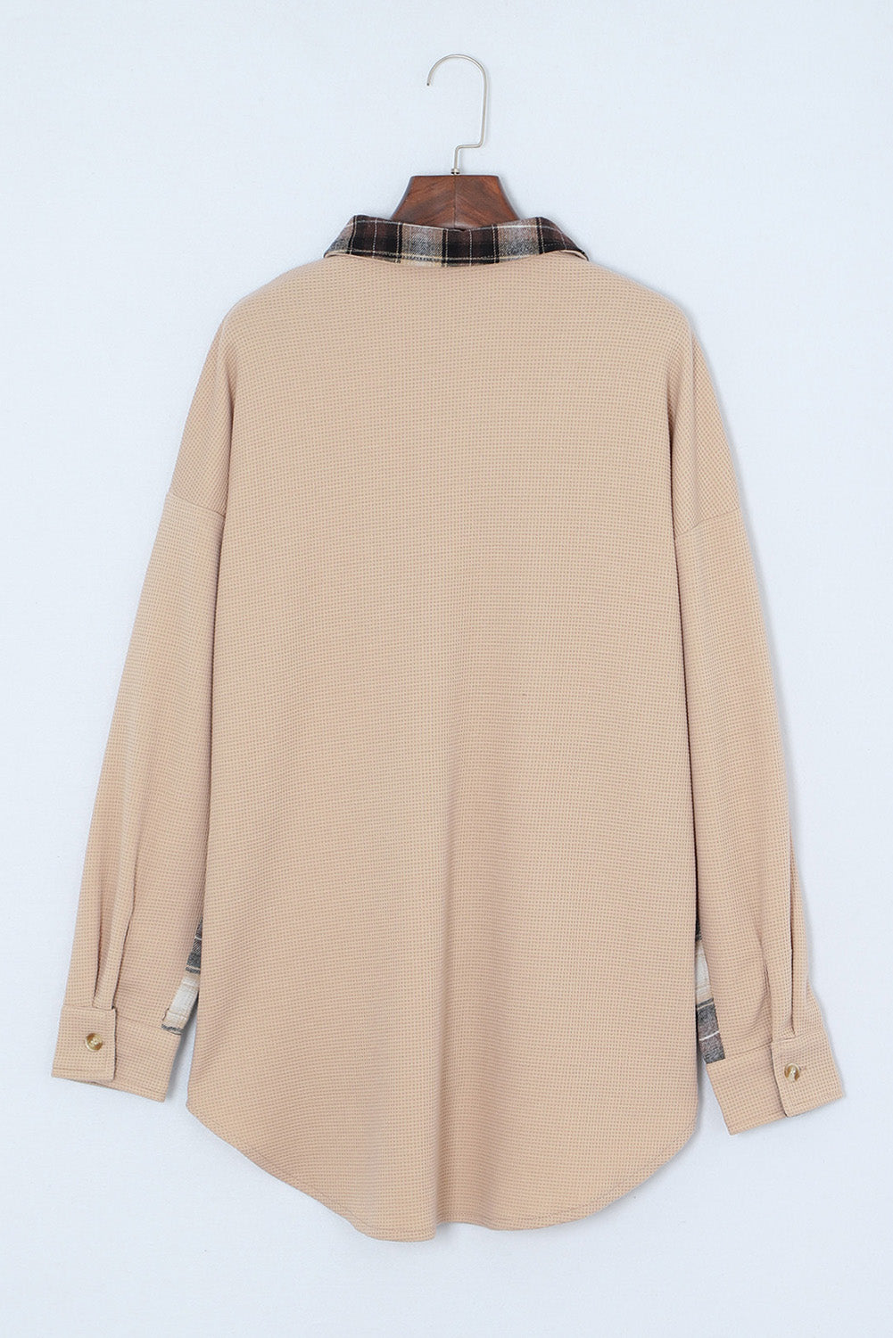 Apricot Plaid and Thermal Waffle Patchwork Shacket