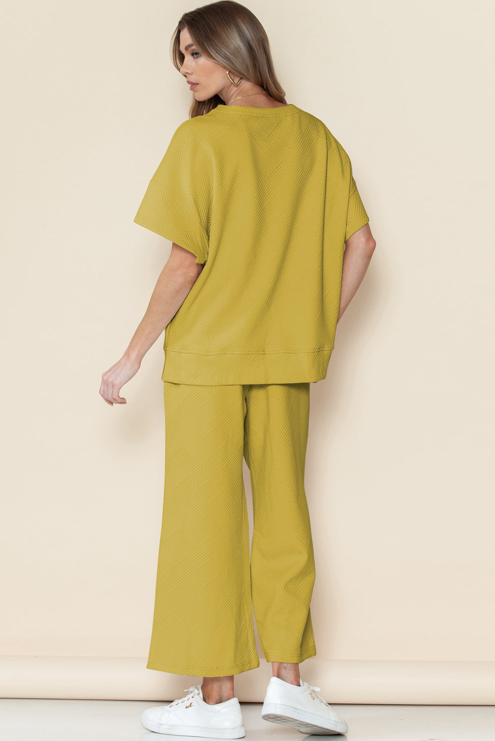 Gray Textured Loose Fit T Shirt & Drawstring Pants Set