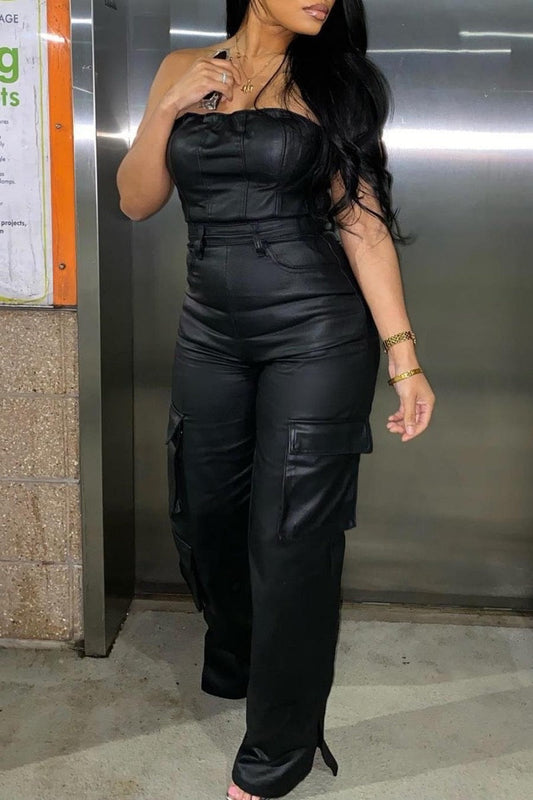 Faux Leather Jumpsuit