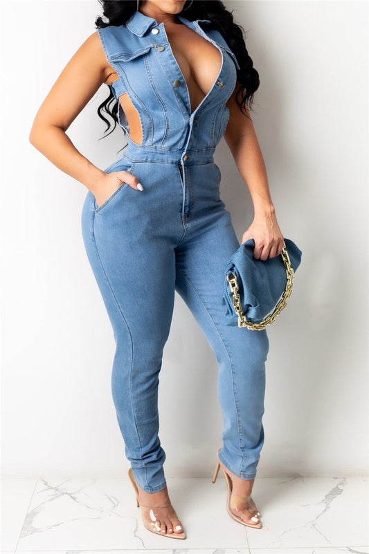 Peek-a-boo Denim Jumpsuit
