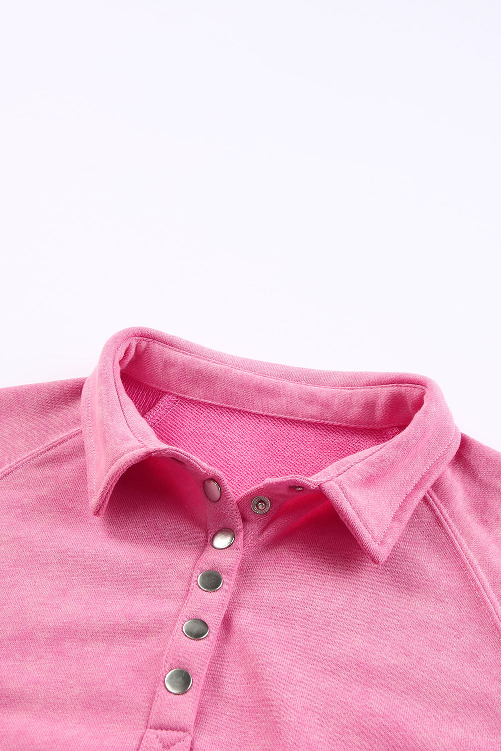 Pink Casual Washed Snap Button Pullover Sweatshirt