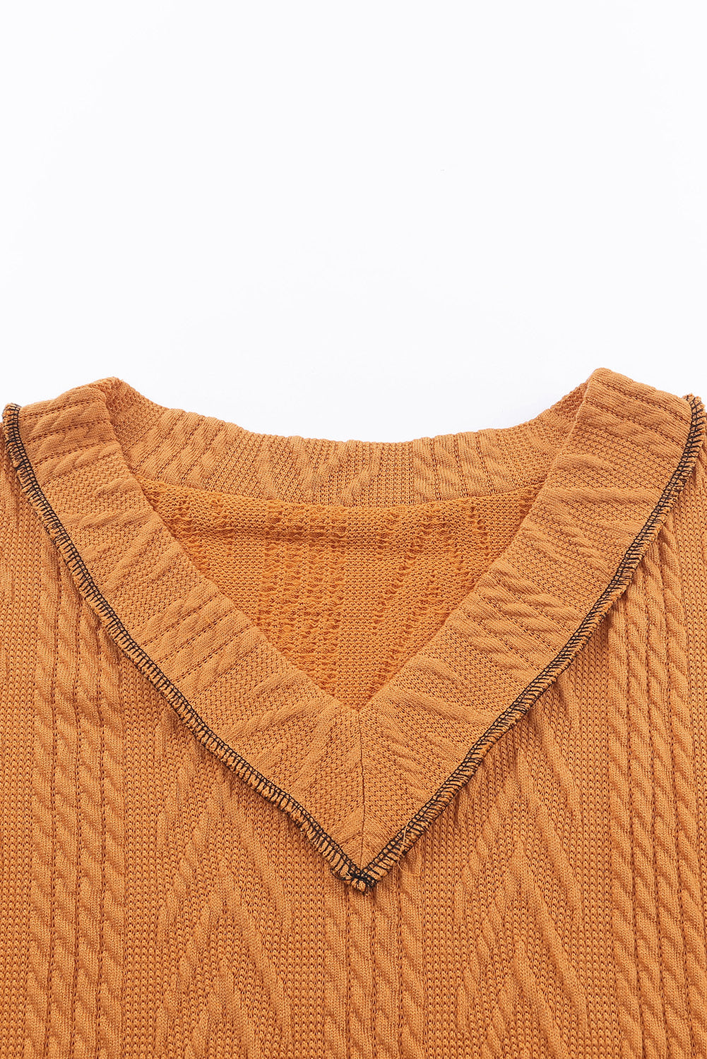 Orange Textured Casual V Neck Bishop Sleeve Top