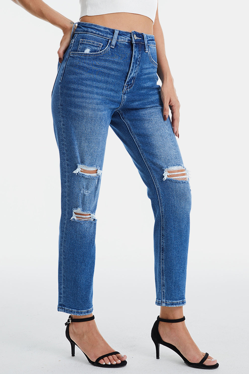 BAYEAS Full Size Distressed High Waist Mom Jeans