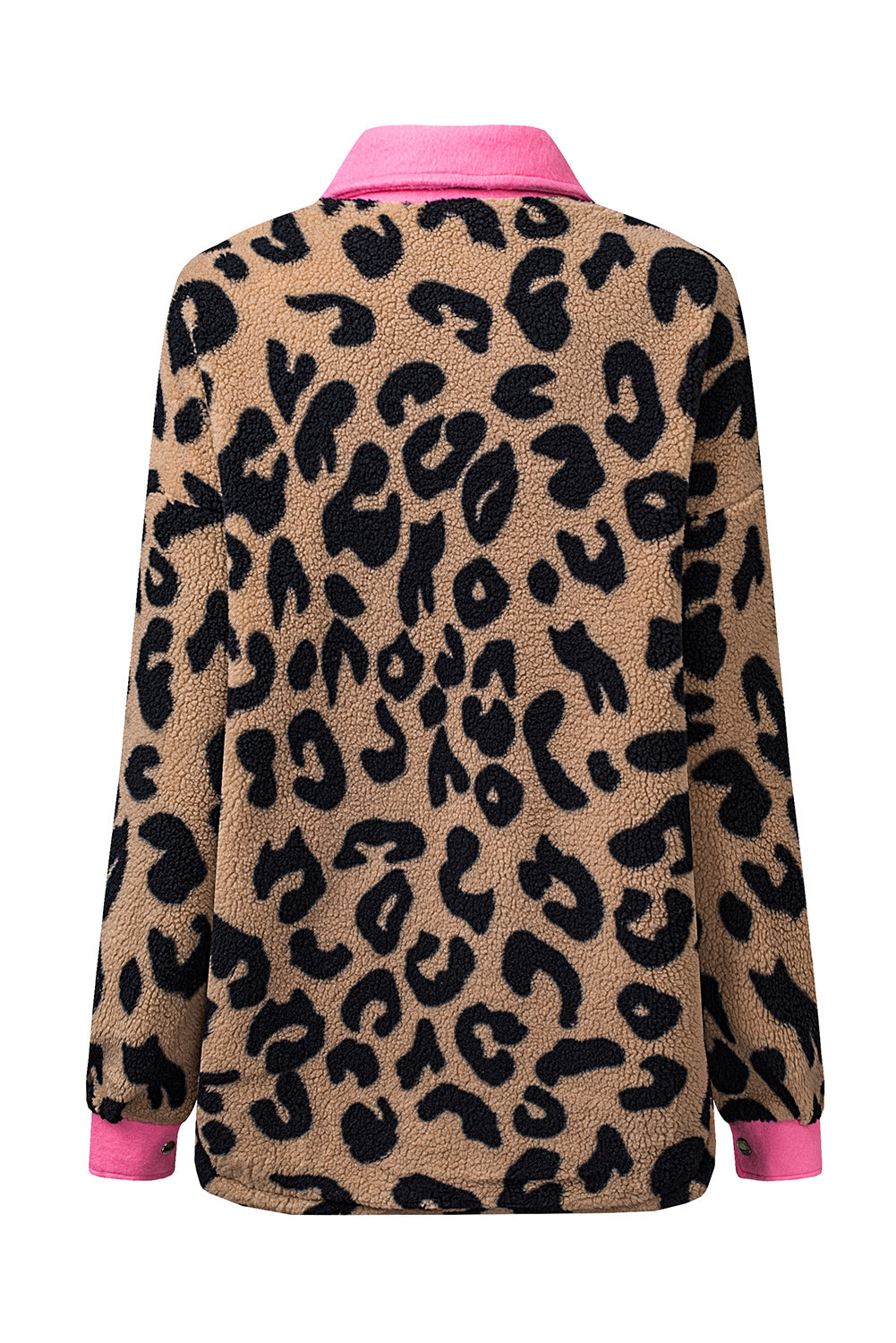 Cheetah Print Casual Contrast Binding Pocket Fur Shacket