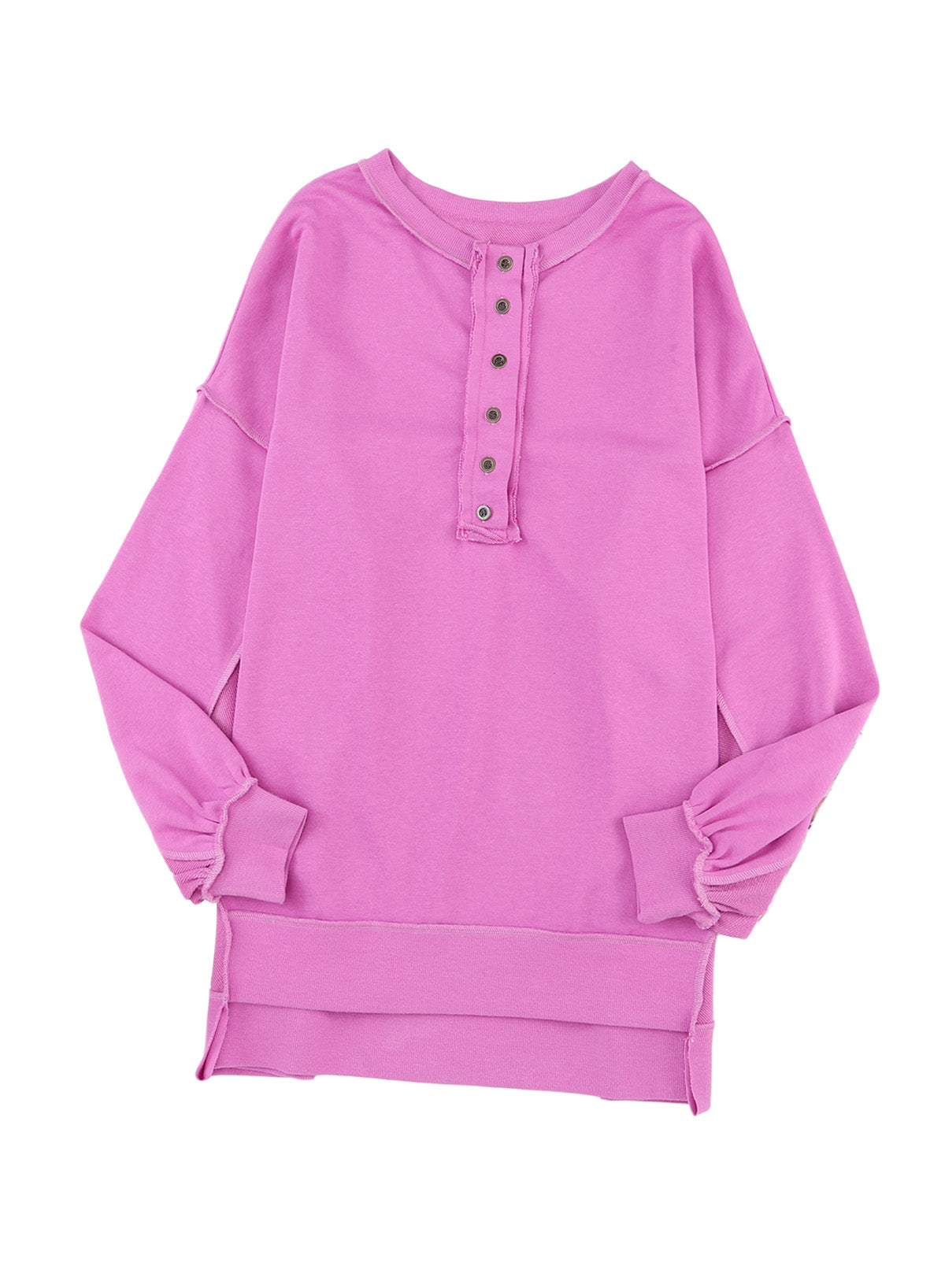 Green Patchwork Exposed Seam Oversized Henley Sweatshirt
