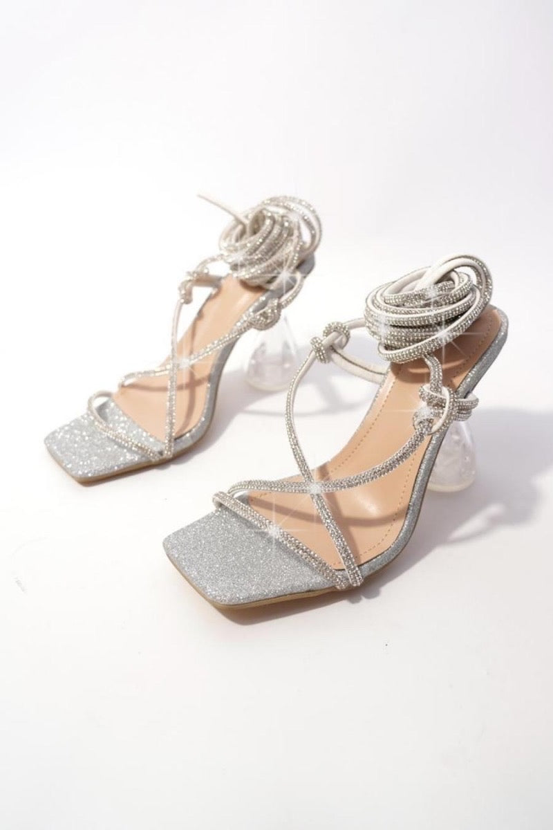 Rhinestone Square Toe High-Heel Sandals